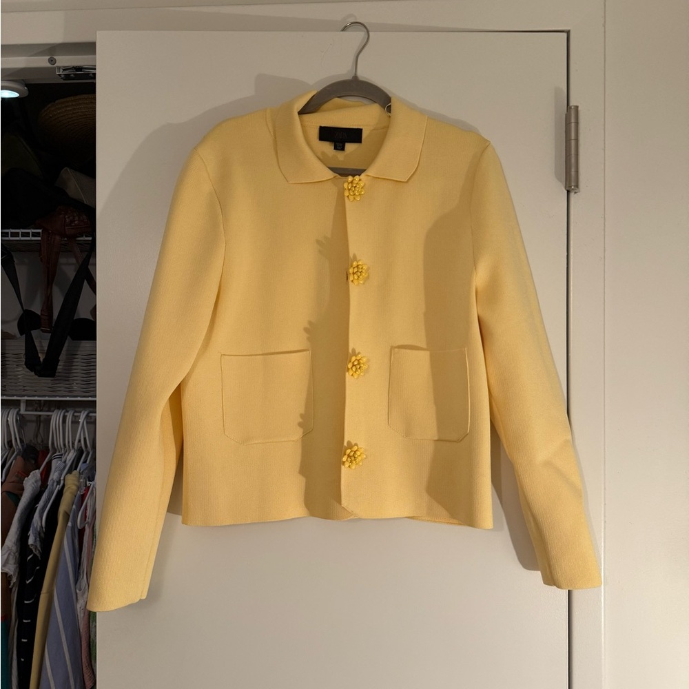 Zara Light Yellow Blazer with Floral Buttons